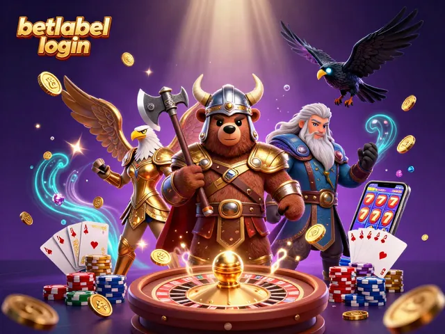 Experience seamless gameplay with betlabel login in this vibrant 3D casino scene featuring legendary characters.